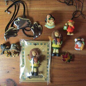 fall autumn thanksgiving jewelry lot 8 pieces leaf boyds bears mouse ghost (5008